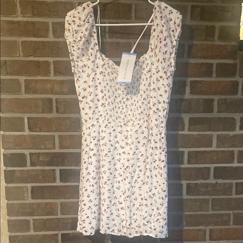 Aeropostale White and Red Cherry Print Mini Dress